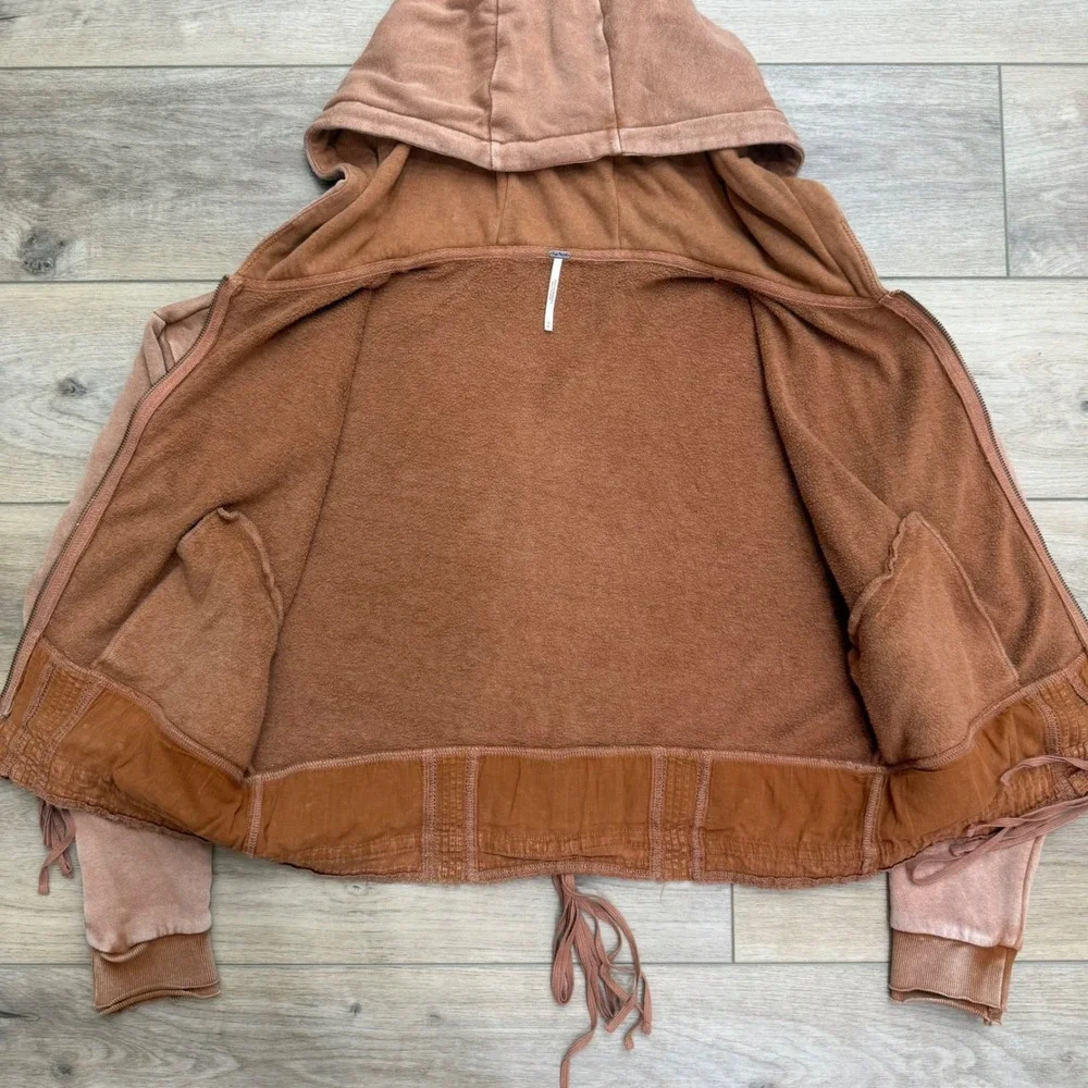 Free People When Worlds Meet Cropped Hoodie Rare Zip Jacket Hoodie Copper Medium
